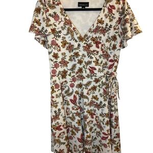Womens Fortune Ivy Flower White Floral Wrap Lined Dress